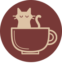 Coffee shop logo. Icon of a cat sitting in a coffee mug.